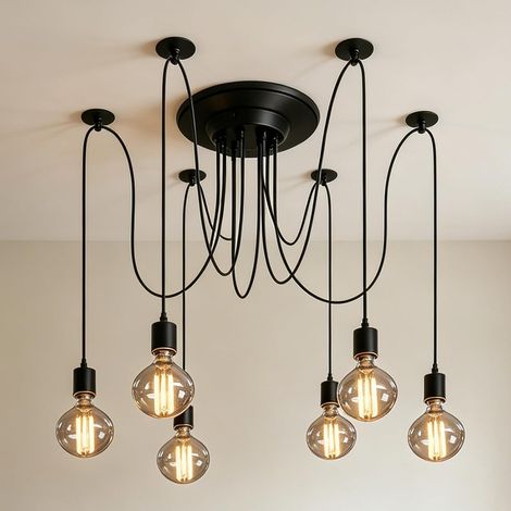 Moderne et Rétro Lustre Suspension, 6 Bras Suspension Luminaire DIY Créatif Lustre Araignee Ajustable 150CM, Lampe de Plafond, Créatif Lustre pour la Chambre à Coucher, Salon, Bar de L'hôtel E27 (1/5)