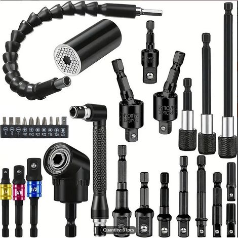 Kit adaptateur d'angle pour foret, barre d'extension à joint universel, jeu de clés en L, cintreuse de tournevis, pour outils de perçage difficiles d'accès.