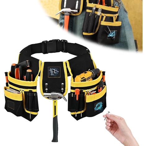 Ceinture à outils pour homme, avec 26 poches, robuste, réglable et amovible, pour électricien, menuisier, électricien, plombier (1/5)