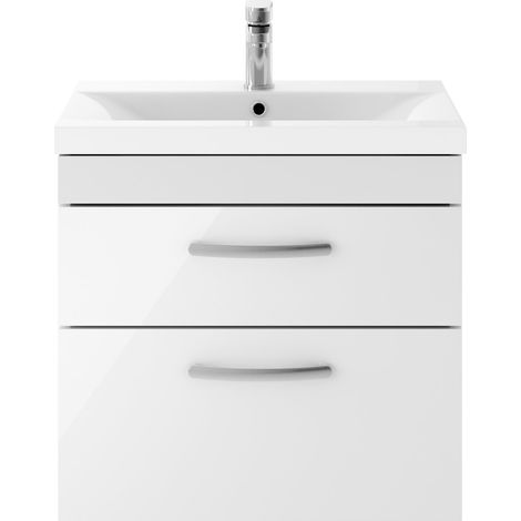 Nuie Athena Gloss White 600mm Wall Hung 2 Drawer Vanity Unit and Mid Edge Ceramic Basin - ATH048A (1/5)