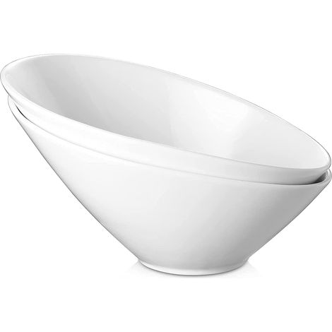 Saladiers en Porcelaine, 26 oz/770 ml Lot de 2 Bols de Service, Bol en Céramique Blanche pour Salade, Pâtes, Soupe, Riz, Fruits, Préparation, Passe au Four et au Lave-vaisselle, Blanc (1/5)