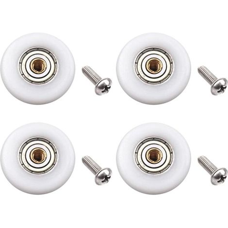 Juego de 4 rodillos para puerta de ducha – Ruedas de cobre y POM – 23 mm de diámetro – Fijación con tornillo M4 – Para puertas de 4 a 6 mm de espesor