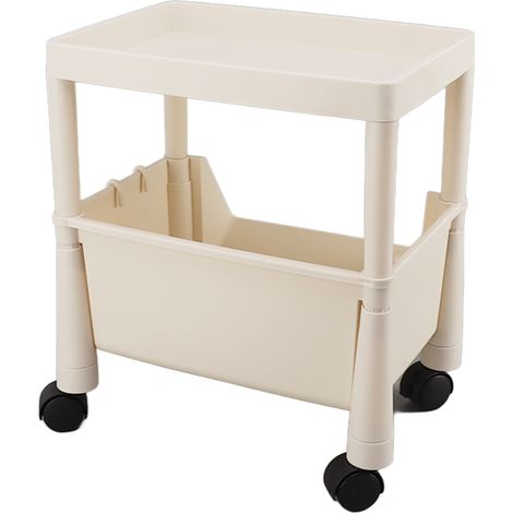 Multifunktionales, platzsparendes und geruchsneutrales Kunststoff-Regal mit zwei Ebenen und Rollen (41 cm) für Küche, Wohnzimmer, Bad und Waschküche. (1/5)