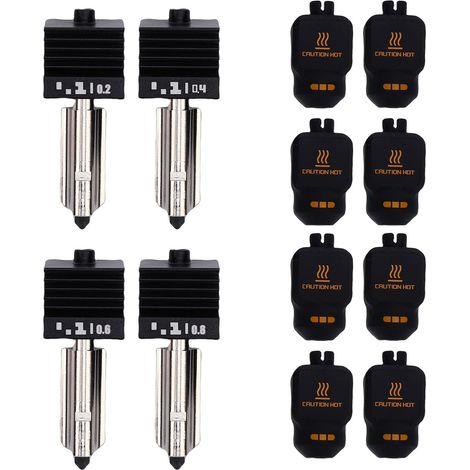 Kit de 4 têtes d'impression 3D compatibles avec les imprimantes Bambu Lab P2S, H2D, H2S et H2C : buses en acier trempé de 0,2, 0,4, 0,6 et 0,8 mm avec 8 manchons en silicone. (1/5)