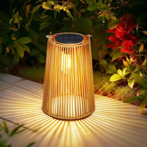 2 Lanterne Solaire, Rotin Tissé, LED Chaude, Étanche, Allumage Automatique, Jardin, Terrasse