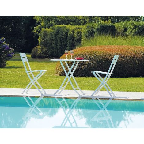 Tavolo con piano a doghe in alluminio, pieghevole bianco 60x60 cm MALIGI HOME MG/GERBERA Bianco - Alluminio (1/4)