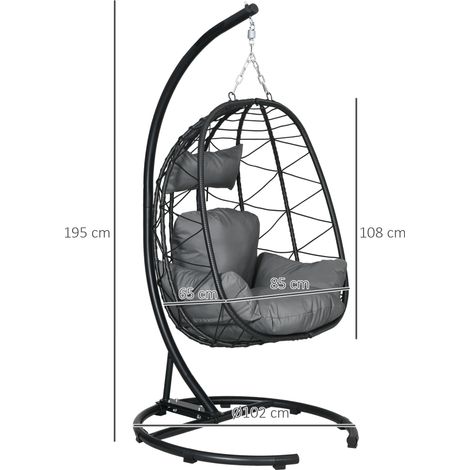 Fauteuil suspendu en rotin 195 cm, avec armature, coussin et housse déperlante, pour extérieur et intérieur, charge max 150 kg. (1/5)