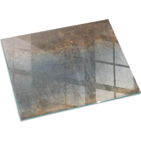 Plaque Rectangulaire en verre trempé avec impression décorative Protection de sol sous cheminée Motif texturé abstrait 80x60 cm (1/5)