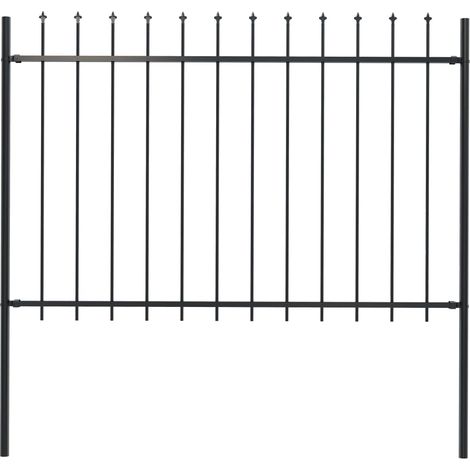 Clôture de jardin avec dessus en lance Acier 1,7 x 1,2 m Noir (1/5)