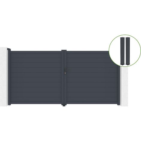 Puerta abatible 3,5m EIGER Al.180cm aluminio gris + 2 postes 20x20cm Al.190cm (1/5)