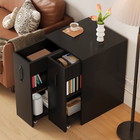 REDOM - Mobile contenitore con ruote 52x50x75 cm, ripiani a giorno, moduli reversibili, truciolato nero (1/5)