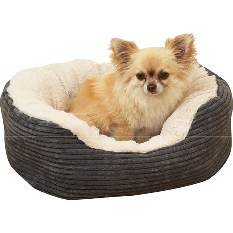 BelleRise - Lit ovale pour chien Jumbo en velours côtelé gris bois de rose, petit modèle (1/5)