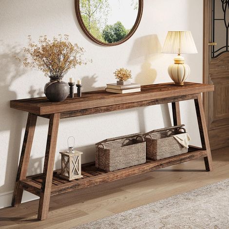 Tribesigns Console Table Slim, 2 Tier 180cm Extra Long Hallway table with Storage Farmhouse Entryway Meuble for Living Room, Hallway,Enrance, Bedroom, Sturdy，Vintage Brown (Vintage Brwon)
