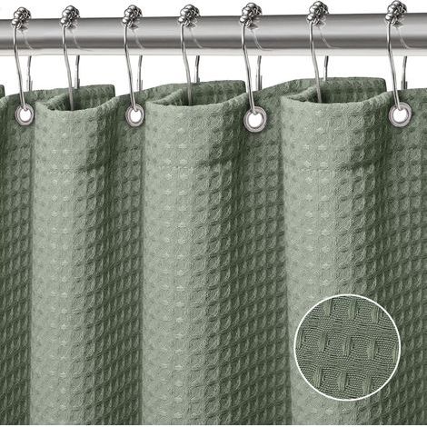 Tenda da doccia/vasca con motivo a nido d'ape, in tessuto di poliestere, lavabile in lavatrice, con 12 ganci, 183 x 183 cm (verde) (1/5)