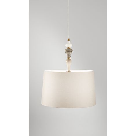 Suspension En Métal Laiton Brossé Et Céramique Multicolore Avec Abat-Jour En Tissu Havane - Design Moderne Et Élégant Diamètre 50 Cm - Perenz (1/2)
