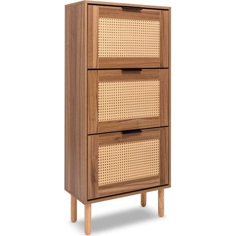 Mariachi - Scarpiera a 3 ripiani in legno con inserti in rattan (1/5)