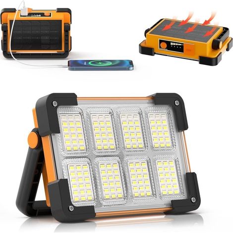 Portable rechargeable LED spotlight – 4 lighting modes – USB and solar charging – 180° adjustable handle – Construction site work light (1/5)