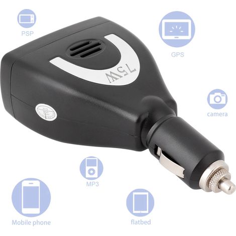 Convertisseur de courant pour voiture 75 W DC12V vers AC220V, adaptateur chargeur USB (1/5)