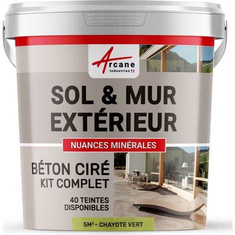 béton ciré, extérieur, pour sol, mur, terrasse, escalier, enduit, décoratif, minéral, en kit - 5 m² (en 2 couches) Chayote Vert - ARCANE INDUSTRIES