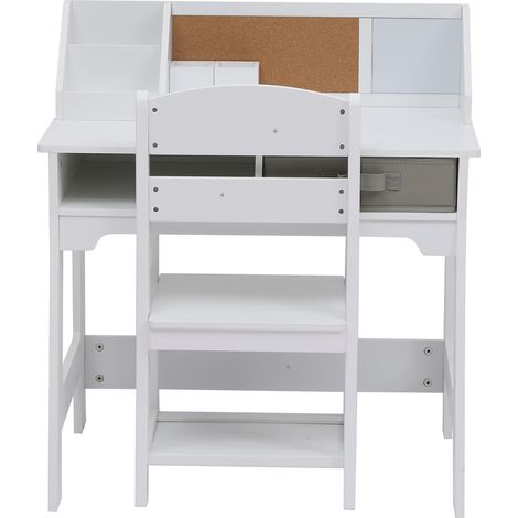 GARVEE -Bureau Enfant avec Chaise, Bois Blanc 3-8 Ans Réglable Rangement 79x74x53cm(Blanc) (1/5)