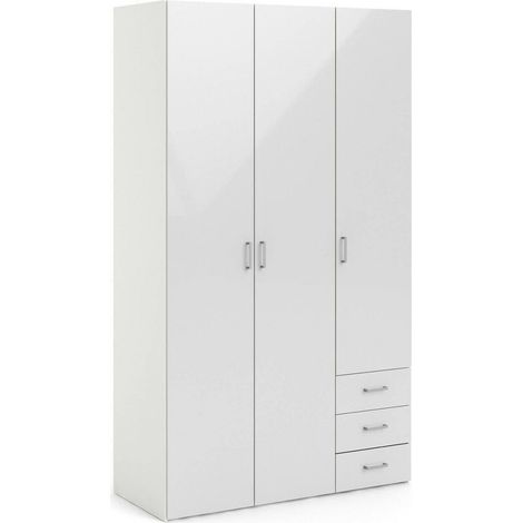 Dmora - Guardaroba 3 ante Aquilone, Mobile camera da letto, Cabina armadio portabiti, Armadio appendiabiti, 116x50 h200 cm, Bianco lucido
