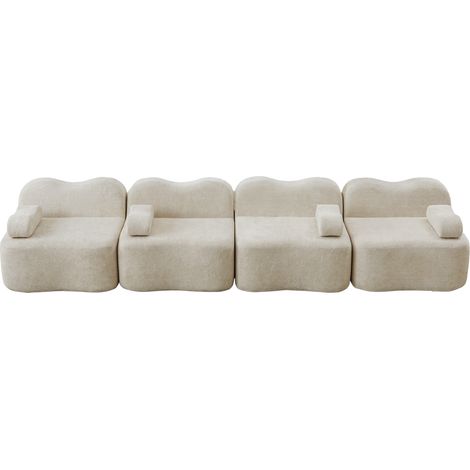 Sofá Modular Sin Estructura, Forma Ondulada, Asiento Profundo, Espuma 32D, Terciopelo, Beige (1/5)
