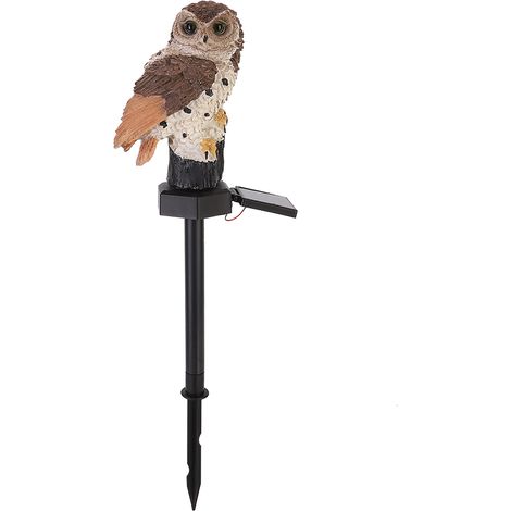 Hibou solaire LED luminaire jardin gazon cour extérieur ornement imperméable IP65 résine plastique marron 44cm kit 1 hibou tige socle (1/5)