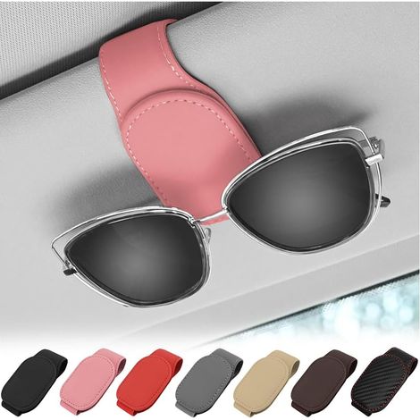 Magnetischer Auto-Sonnenbrillenhalter, Organizer aus PU-Leder für die Sonnenblende, universelles Auto-Sonnenblendenzubehör – Rosa (1/5)