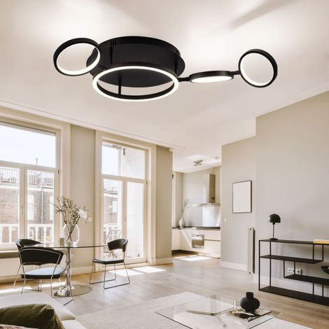 Plafoniera LED plafoniera sala da pranzo soggiorno lampada moderna LED nera a forma di anello, metallo plastica, 1x 23W 1080lm 3000K, LxLxH 79x39x11,5 cm