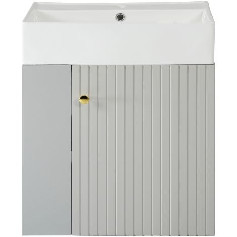 Meuble vasque mural 55cm gris clair avec lavabo, pour petit espace