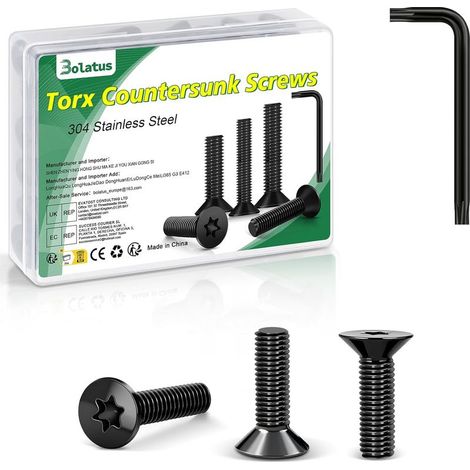 Lot de 50 vis à tête fraisée M3 x 6 mm, en acier inoxydable 304, avec clé Torx et boîte conformes à la norme ISO 14581, pour machines et appareils, installations extérieures, meubles, bois (1/5)