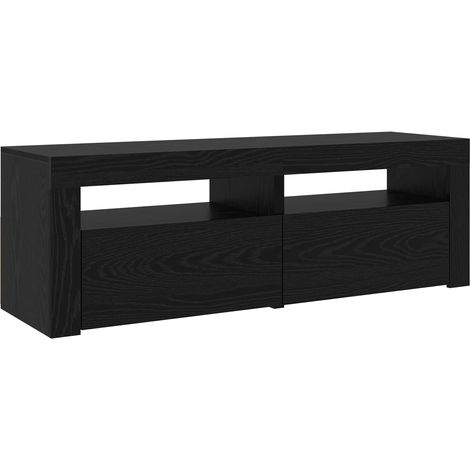 Lot de 2 meubles TV design minimaliste avec éclairage LED 240 x 35 x 40 cm en bois d'ingénierie chêne noir (1/4)