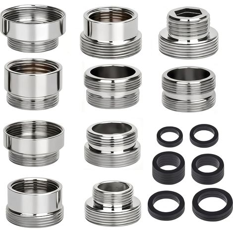 10 x Universal Tap Adapters with Thread Connector Aerator Connector with Rubber Seal for Kitchen Hose Sink Tap (1/5)