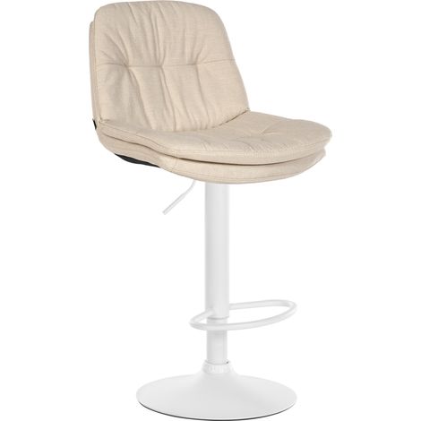Sgabello alto x1 per cucina e bar con seduta in morbido tessuto color crema e struttura in metallo bianco 100005683