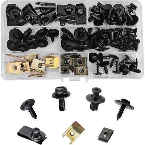 Assorted Automotive Screws U-Clips Metal Fastener with Hex Head Self Tapping Screws Car Body Panel Fairing Screws Bolts (1/5)