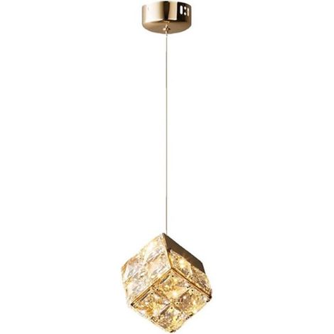 Pendre carré en cristal, lampe suspendue en acier inoxydable en métal avec ombre d'épissage rectangulaire, lustre à LED moderne - mode 7W - 3 couleurs, lampes de suspension d'éclairage au chevet (1/5)