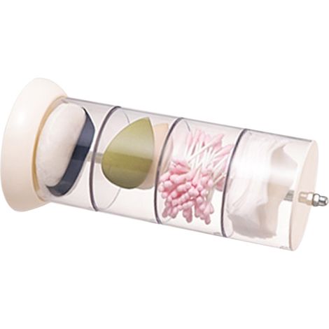 Support de bureau rotatif multicouche anti-poussière et respirant pour éponges à maquillage, blanc - Boîte à poudre rotative à 4 couches. (1/5)