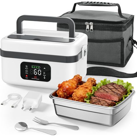 Gamelle chauffante,1L Lunch Box Chauffante avec Vaisselle en Acier Inoxydable, électrique à Chauffage Rapide avec écran Tactile Sac Isotherme pour Voiture Bureau (1/5)