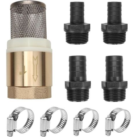 Filtre d'aspiration avec clapet anti-retour, kit de filtre d'aspiration, clapet anti-retour en laiton, filtre d'aspiration avec raccord de tuyau, collier de serrage (1/5)