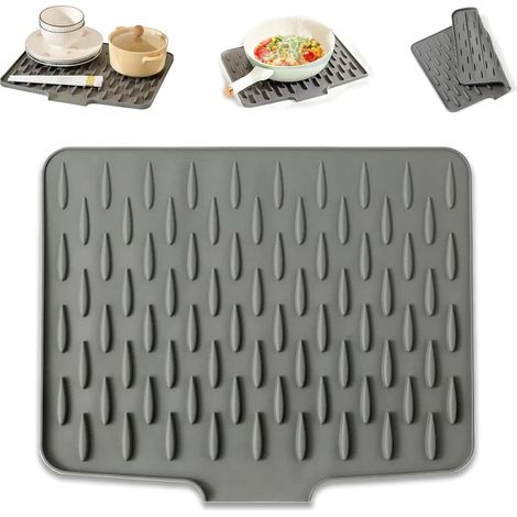 Abtropfmatte Geschirr, Auslaufsicherer Arbeitsplattenschutz Aus Silikon mit Effektiver Wasserumleitung und Rutschfestem Design, Abtropfmatte Spüle für Küchenspüle(4032.5cm) (1) (1/5)