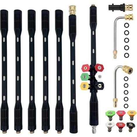 Lot de 9 tiges d'extension pour nettoyeur haute pression avec 5 embouts buse 4000 PSI, raccord rapide 1/4", adaptateur Karcher - (1/5)