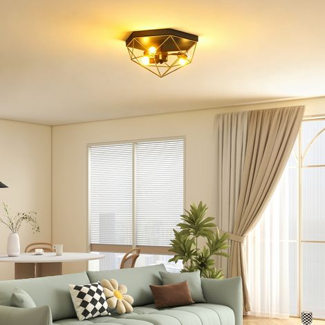 Plafoniera in stile industriale, lampada geometrica con 3 portalampade E27 per soggiorno, camera da letto, studio fotografico e ufficio, lampadine non incluse, nero e oro.