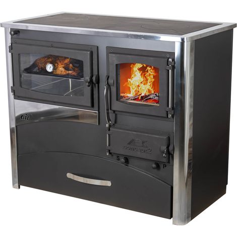 EEK A Kaminofen mit Backfach und Herdplatte ABC Concept 2 Air Links Mehrfachbelegung Holzofen 11,6 kW Kamin Ofen Holz Werkstattofen Schwedenofen Hüttenofen Heizofen Holzofen (1/5)