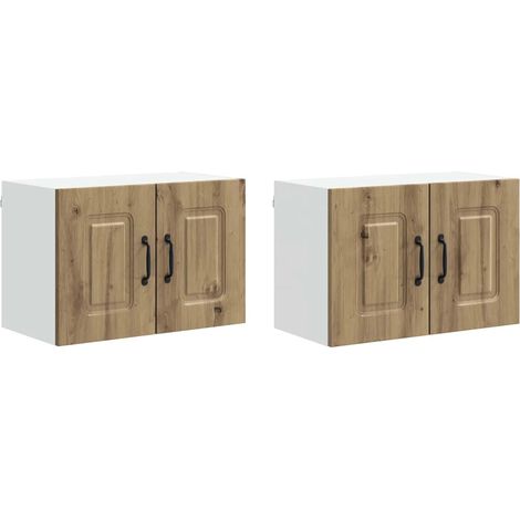 Lote de 2 armarios de pared de cocina modernos y limpios 60 x 31 x 40 cm de madera contrachapada roble artesanal 020053612 (1/5)