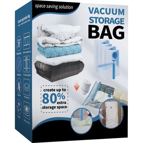 Sac Sous Vide Vetement Aspirateur 2 Pièces 80x60cm 、2 Pièces5070cm、1Pièces10080cm,avec pompe manuelle sac sous vide vetement Housse de Rangement Réutilisable Couette Stockez Vêtements la Literie et le (1/5)