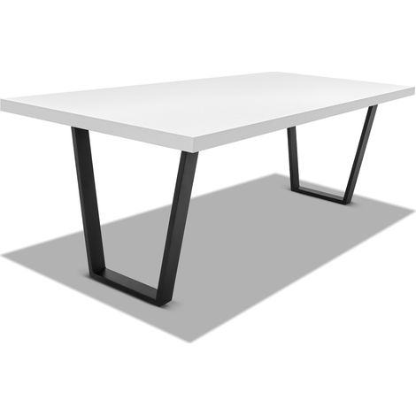 Table de salle à manger en bois et métal - pieds noirs trapézoïdaux - 160x90 cm Blanc