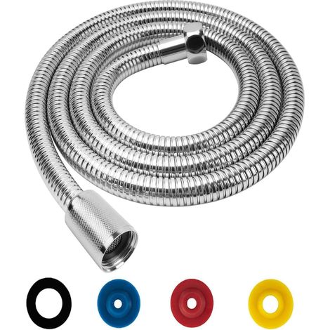 Flexible de Douche Universel 2M/59IN Flexible de Douche Argent Tuyau de Douche en Acier Inoxydable, Raccord Fileté Universel G1/2" Flexible Douchette avec 4 Limiteur de Débit d'eau (1/5)