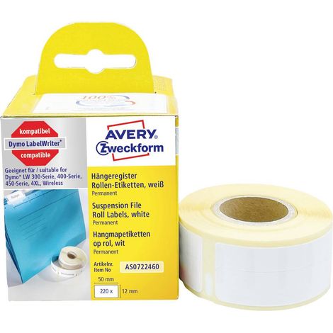 Avery-Zweckform Rouleau d'étiquettes compatible remplace DYMO 99017, S0722460 50 x 12 mm papier blanc 220 pc(s) fixatio (1/4)