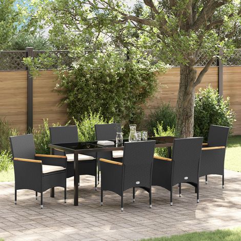 Garten Essgruppe mit Kissen 7 pcs Schwarz Poly Rattan vidaXL (1/5)