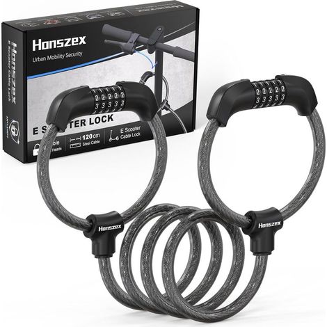 Cadenas Trotinette Electrique, Antivol Trotinette Electrique 120 cm x 12 mm, Antivol à Câble à Combinaison à 5 Chiffres, Antivol pour Scooter, Velo, Accessoires Trottinette (1/5)